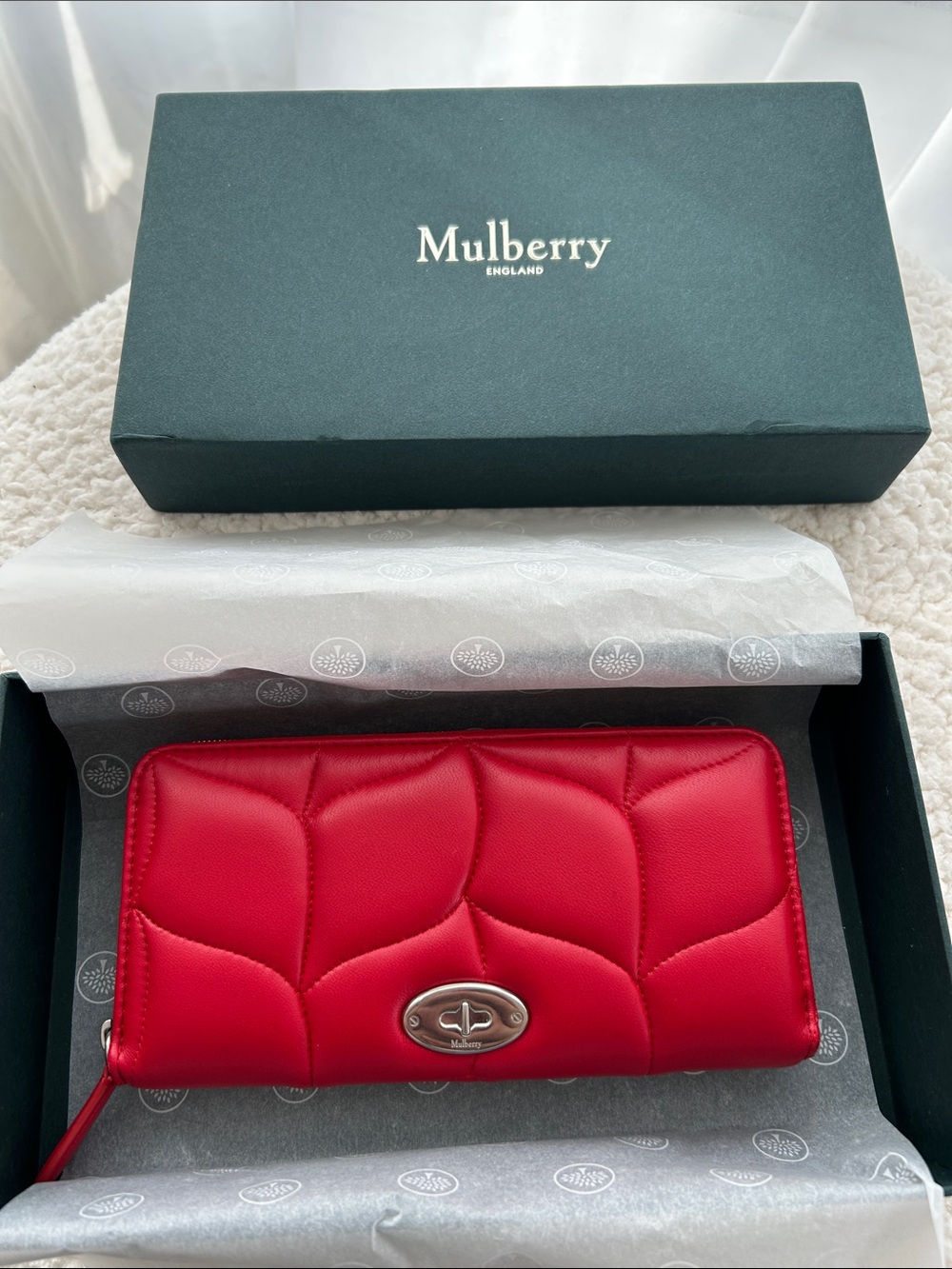 Mulberry Red Quilted Leather Zip Wallet with Turnlock
